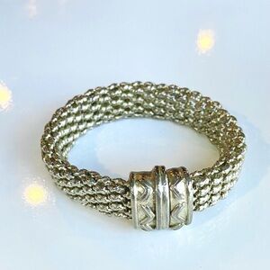 Vintage Silver Mesh Statement Bracelet Magnetic Clasp